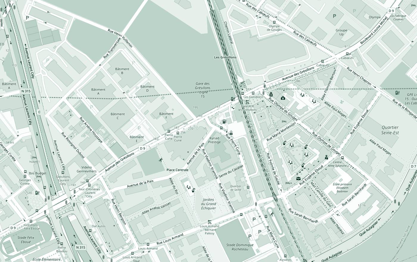 Plan d’accès : la Pharmacie de la Paix, 6 avenue de la Paix à Asnières-sur-Seine, à 240 mètres de la gare RER C Les Grésillons